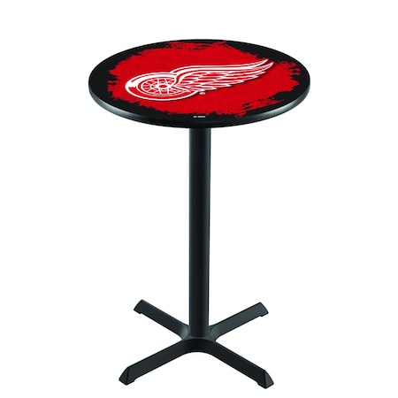 Holland Bar Stool Co 42" Blk Wrinkle Detroit Red Wings Pub Table L211B4228DetRed